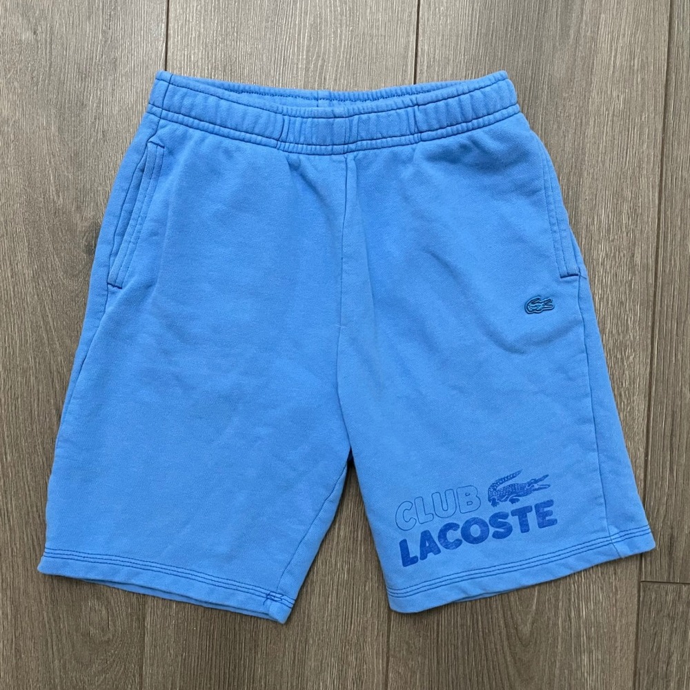 Lacoste Club Boys Blue Cotton Sweat Shorts Size 10 140cm Graphic Logo